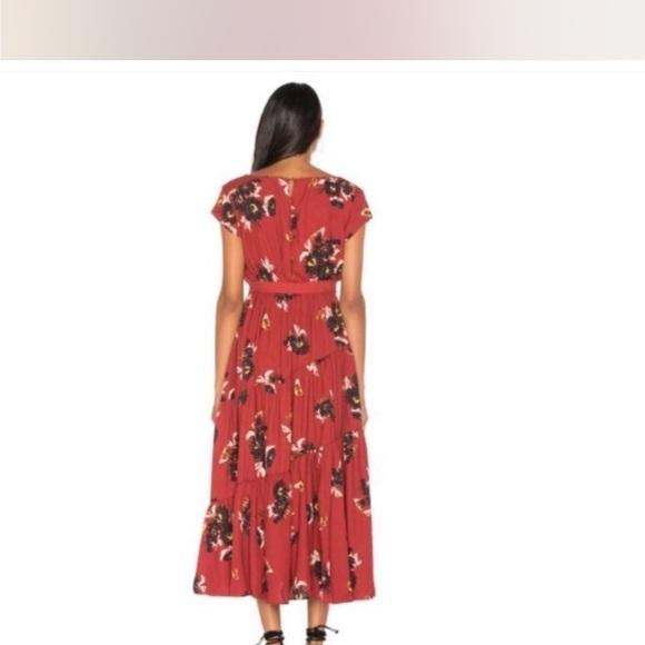 Free People All I Got Maxi Dress Prairie Floral Red waist tie size 4 Cap Sleeves - Picture 6 of 6